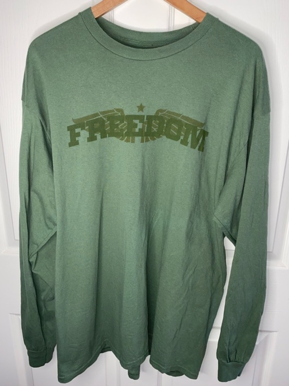 Freedom Logo Long-Sleeve Tee in Olive Green, Racks & Reels